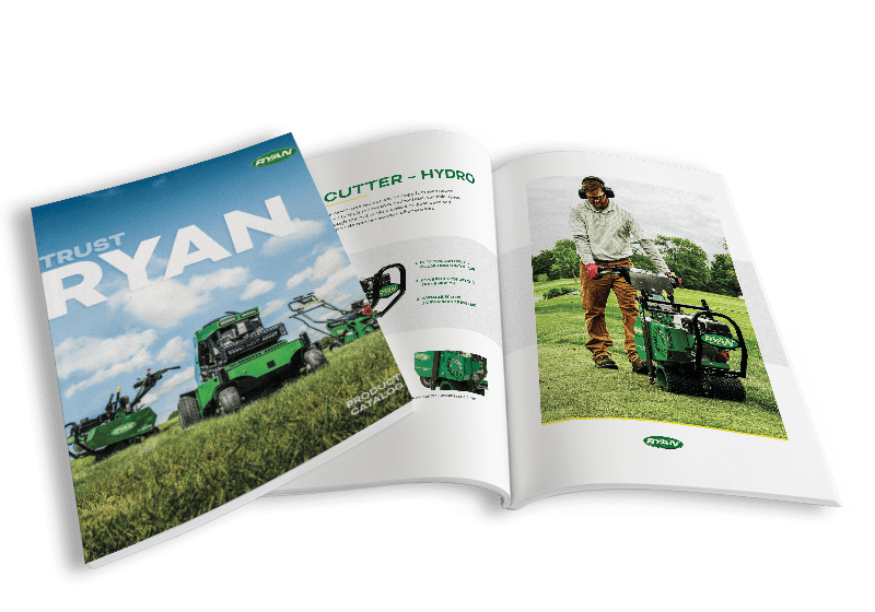 photo of an open brochure and product catalog for Ryan Turf